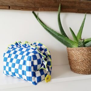 Trousse maquillage damier bleu et blanc