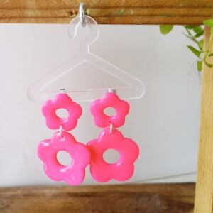 Bijoux 2 fleurs rose fluo