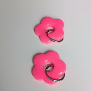 Pampilles interchangeables pour créoles / grande fleurs rose fluo