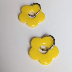 Pampilles interchangeables pour créoles / grande fleurs jaune citron