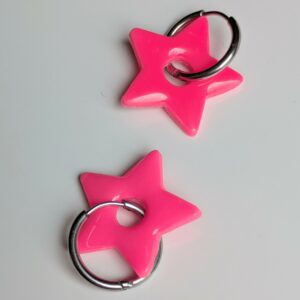 Pampilles interchangeables pour créoles / étoile rose fluo