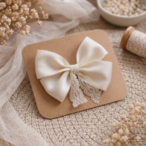 Barrette noeud satin ivoire