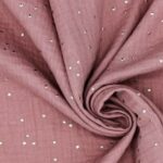 Double gaze pois dorés rose thé