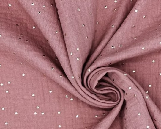 Double gaze pois dorés rose thé