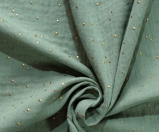 Double gaze pois dorés sauge kaki
