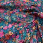 popeline fleurs rose, orange , bleu canard